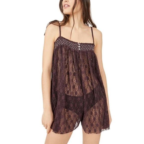 Free People Rule The World Sheer Sleep Romper Womens Size Large NWT $88 - Picture 1 of 14